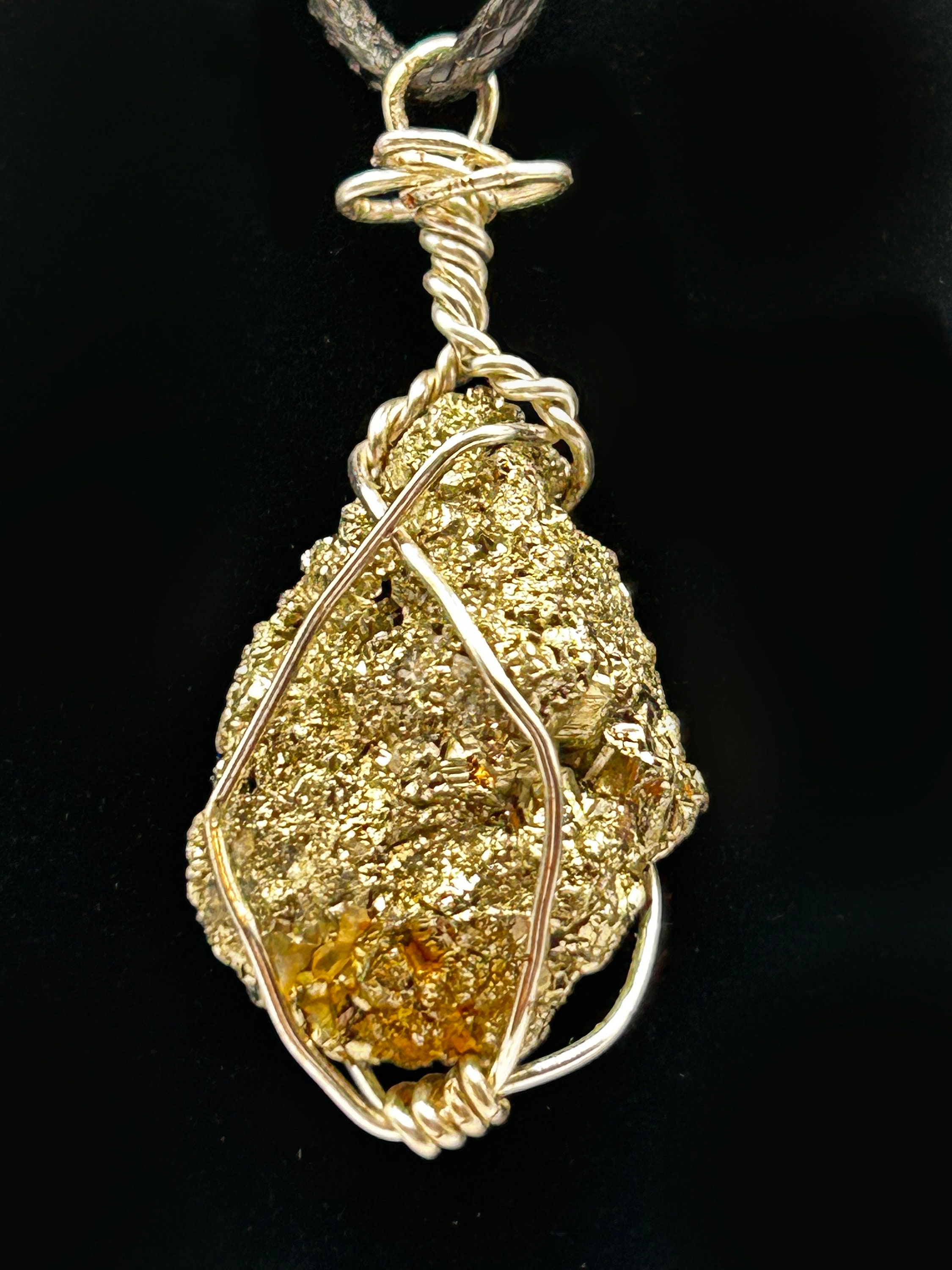 Pyrite Gemstone Pendant Necklace | Wire Wrapped | Natural