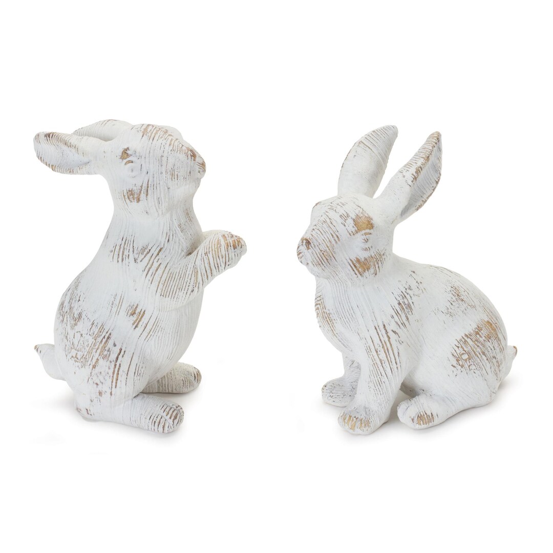 White Washed Rabbit Figurine (set of 2) - Etsy