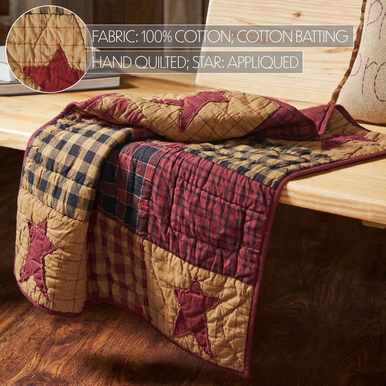 Connell Primitive Patchwork Lap Throw 30x30 | Burgundy Cotton Mini Quilt | Rustic Country Farmhouse Decor bild 4