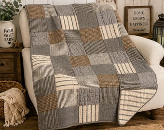 Sawyer Mill Charcoal Patchwork Quilted Throw Blanket 50x60 Farmhouse Cotton Couch Throw
