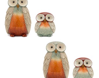 Terra Cotta Owl Figurine with Glazed Accents (Set of 4)
