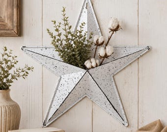 White Metal Star Wall Pocket | Rustic Farmhouse Wall Decor | Distressed Hanging Planter |