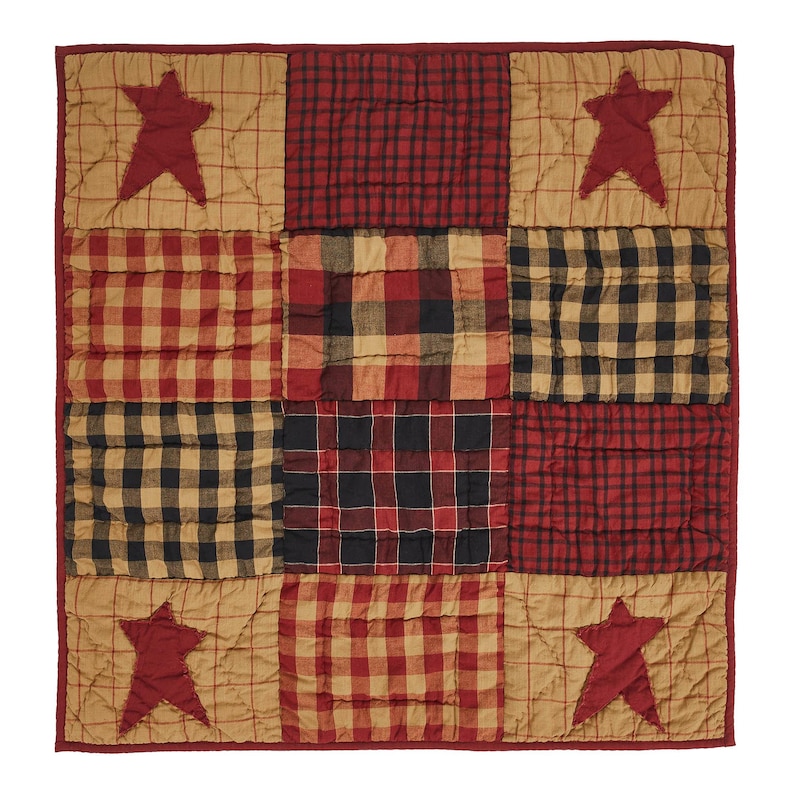 Connell Primitive Patchwork Lap Throw 30x30 | Burgundy Cotton Mini Quilt | Rustic Country Farmhouse Decor bild 2