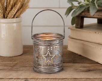 Primitive Star Metal Candle Holder | Rustic Farmhouse Tealight Lantern