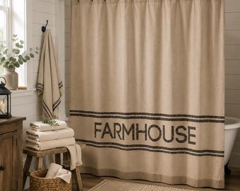 Farmhouse Shower Curtain 72x72 | Rustic Cotton Bathroom Curtain