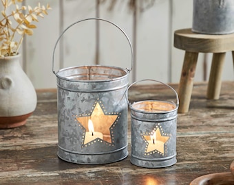 Galvanized Star Candle Holders Set of 2