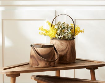 Rustic Wooden Pail Planter Set (2 Sizes)