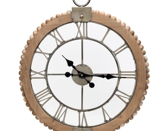 Beaded wood wall clock with metal face 30"h