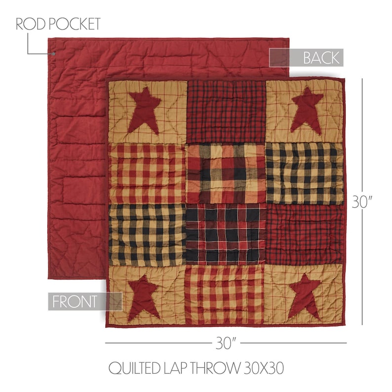 Connell Primitive Patchwork Lap Throw 30x30 | Burgundy Cotton Mini Quilt | Rustic Country Farmhouse Decor bild 3