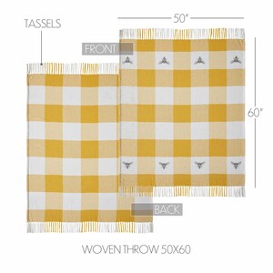 Buzzy Bees Woven Throw Blanket 50x60 | Farmhouse Bee Decor | Yellow Cotton Throw image 2