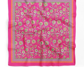 Pink Floral Scarf: Polyester Bandana, Bag Accessory (55 cm)
