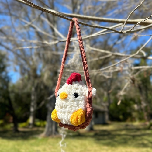 Crochet Swinging Chicken | Car Mirror Accessory | Chick on a Swing
