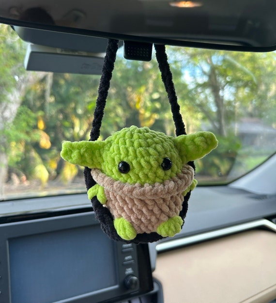 Crochet Swinging Baby Yoda Grogu Car Mirror Accessory Hanging Baby Yoda Grogu Baby Yoda on a Swing Cute Gift Etsy