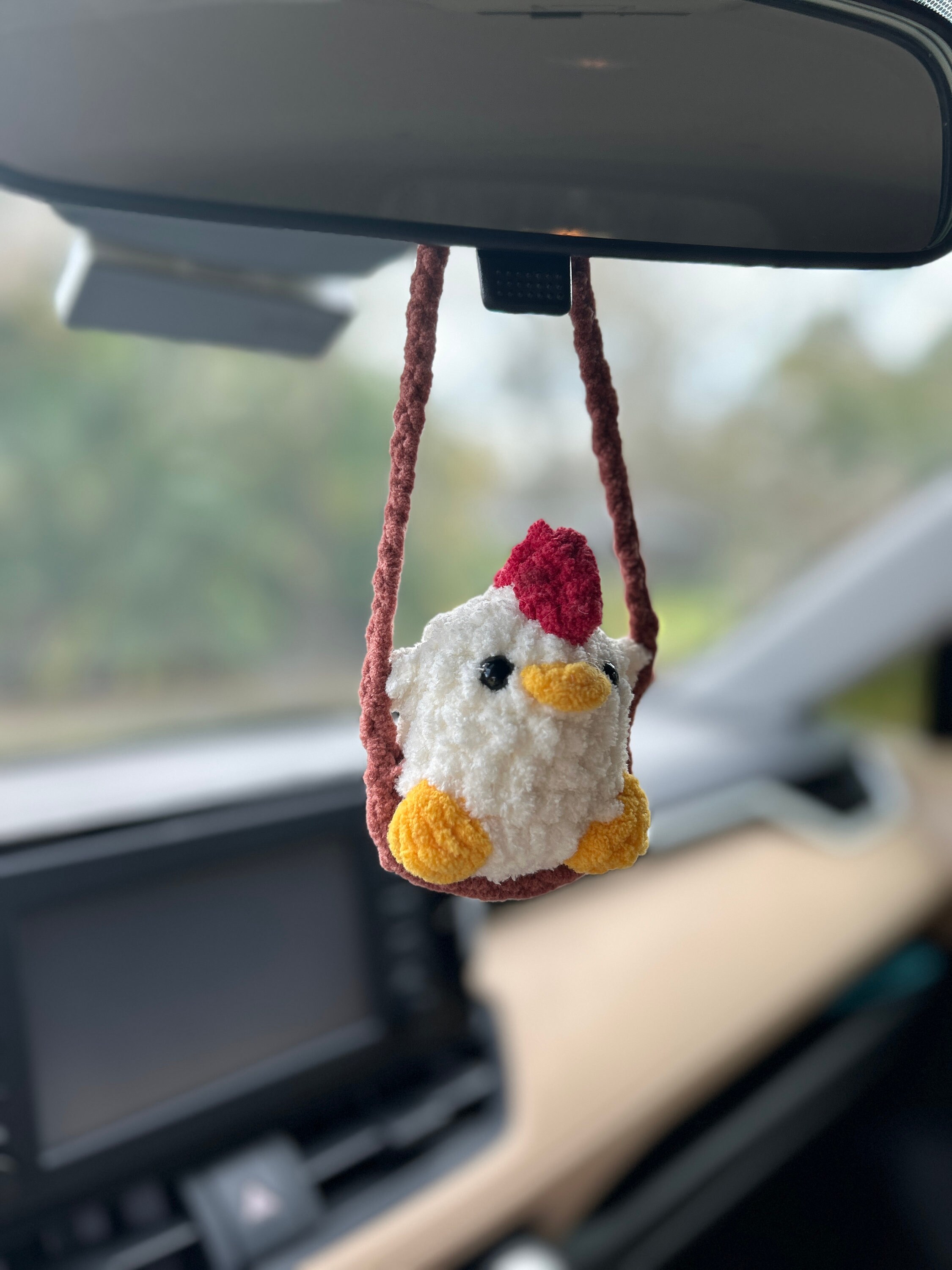 Crochet Swinging Chicken | Car Mirror Accessory | Chick on a Swing