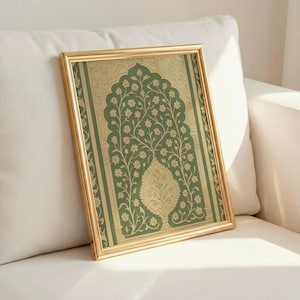 Vintage Mughal Floral Arch Print: Sage Green Botanical Wall Art (Digital Download)