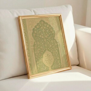 Impression d'art moghole vintage – Arche florale islamique vert sauge (téléchargement numérique)