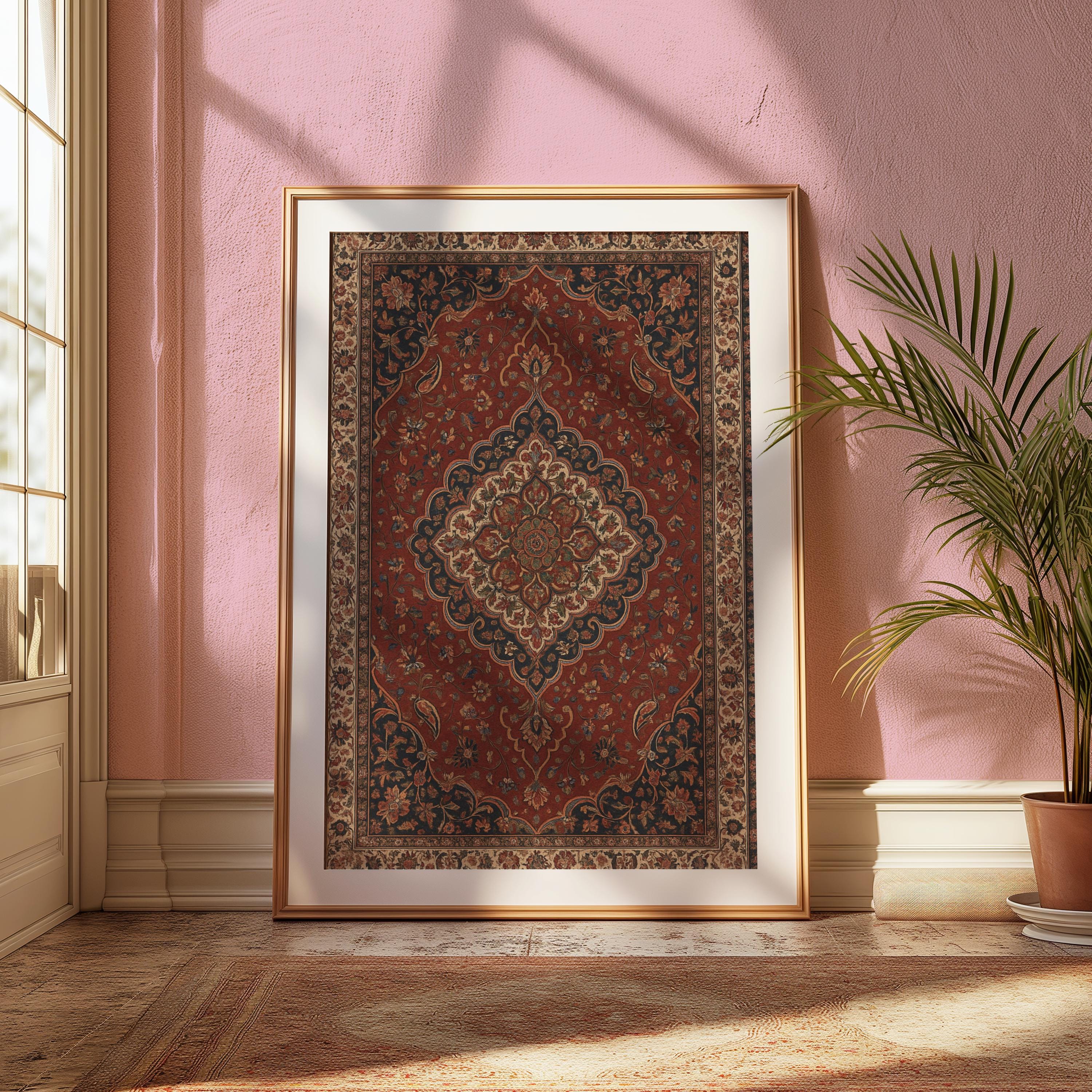Persian Rug Digital Wall Art | Intricate Red Oriental Tapestry Printable | Boho Home Decor | 2:3 Ratio High Resolution ,Islamic art print