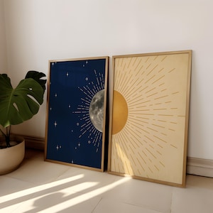 Boho Celestial Art, Sun And Moon Poster Set, 270 Gsm Satin Paper