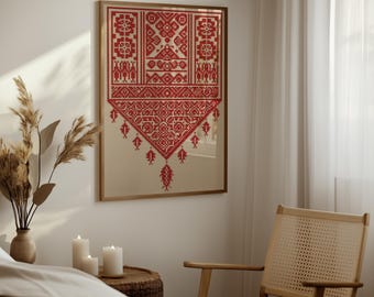 Red Tatreez-Inspired Embroidery Wall Art – Digital Download, (2:3 Ratio)