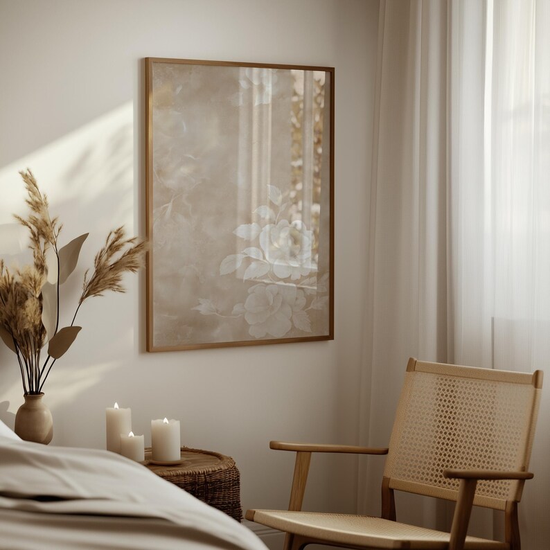 Neutral Beige Floral Wall Art Print | Vintage Botanical Canvas Style ...
