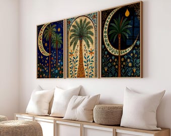 Islamic Palm Tree Wall Art Set, Mosaic Moon Prints (Digital Download)