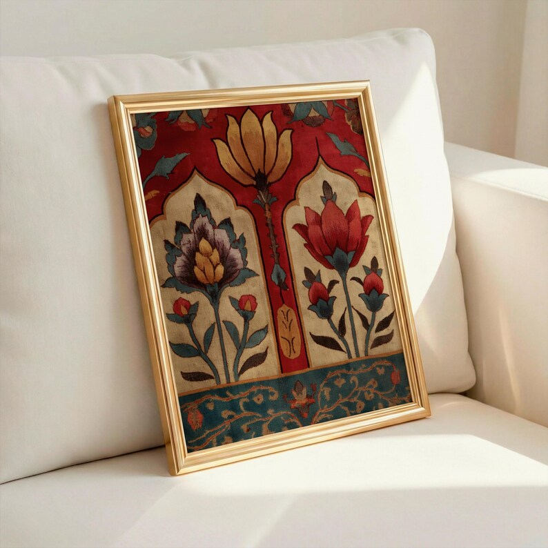 Vintage Floral Textile Print Ornate Gold Frame Botanical Art - Etsy