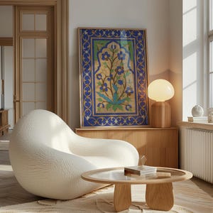 Lámina artística de mosaico floral islámico – Azulejo azul turquesa (Descarga digital)