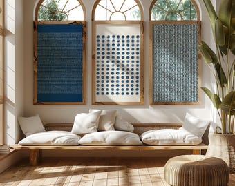 Geometric Prints: Modern Blue Wall Art Trio (Digital Download)