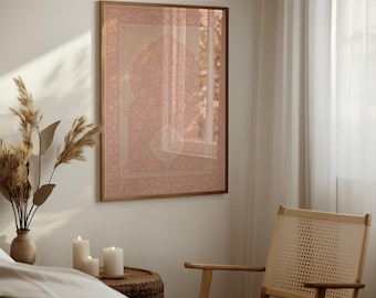 Pastel Pink Mughal Floral Arch Print: Indo-Islamic Wall Art (Digital Download)