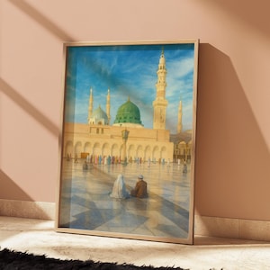 Watercolor Wall Art of Al-Masjid an-Nabawi Islamic wall art printable art Madinah Mosque Painting | Muslim Home Decor | Islamic Architecture
