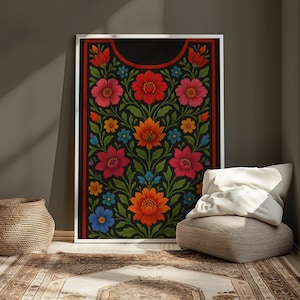 Floral Otomi Print: Mexican Embroidery Style Wall Art (Digital Download)