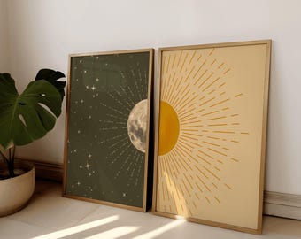 Reading Nook Decor Sun Moon Poster Set, 270 gsm Satin Art Paper