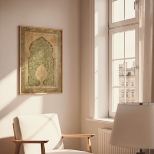 Vintage Persian Arch Botanical Print – Pastel Green Floral Antique Wall Art (Digital Download)