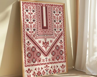 Traditional Palestinian Thobe Embroidery – Tatreez Digital Wall Art Print ( Printable design,  High Resolution)