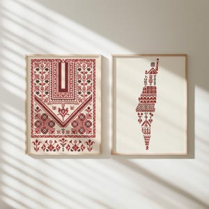 Palestinian Wall Art Print Set, Palestine Map, Thobe Design (Digital Download)
