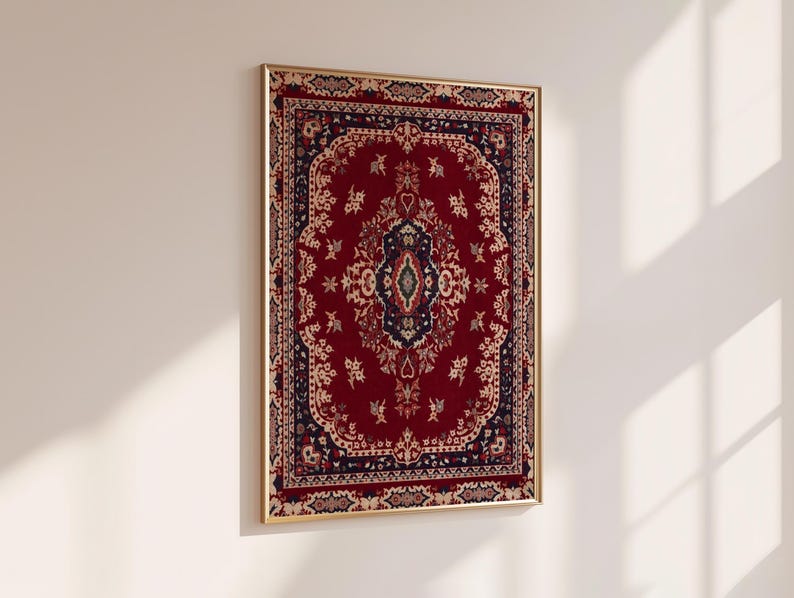 Red Persian Rug Print | Vintage Oriental Carpet Wall Art (digital ...