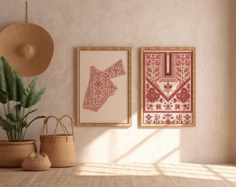 Kaart- en borduurprint van Jordanië – bohodecor uit het Midden-Oosten (digitale download)