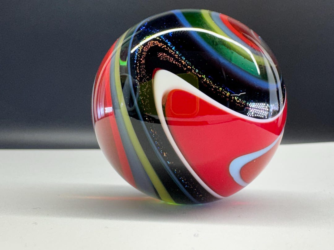 2 Inch Marble. Wigwag Wide Bands of Multi Colored Glass . Thin Multi ...