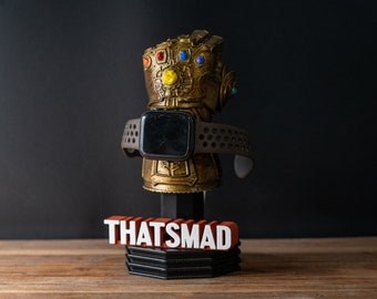 Personalizable Infinity Gauntlet Apple, Samsung Watch Charging Stand - A Marvel-ous Addition to Your Desk | Handpainted | Display | Gift