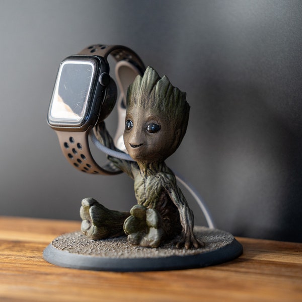 Baby Groot: Pixel 2, Apple, Samsung Watch Charging Stand - A Marvel-ous Addition to Your Desk! A great gift! | Handpainted | Display | Decor