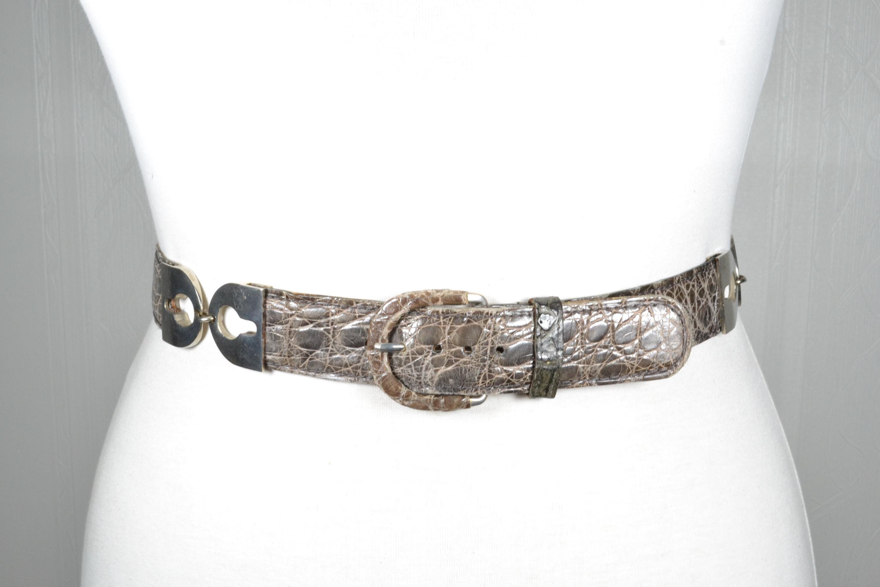 Vintage Black Croco Embossed‎ Leather Belt Textured Minimalist Boho Size S Vintage Black Croco Embossed Leather Belt Textured  main image 4