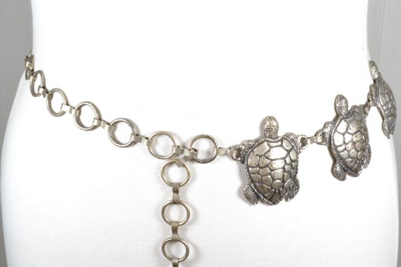 Vintage Silver Sea Turtle Chain Belt, Boho Statement Waist  display picture 2