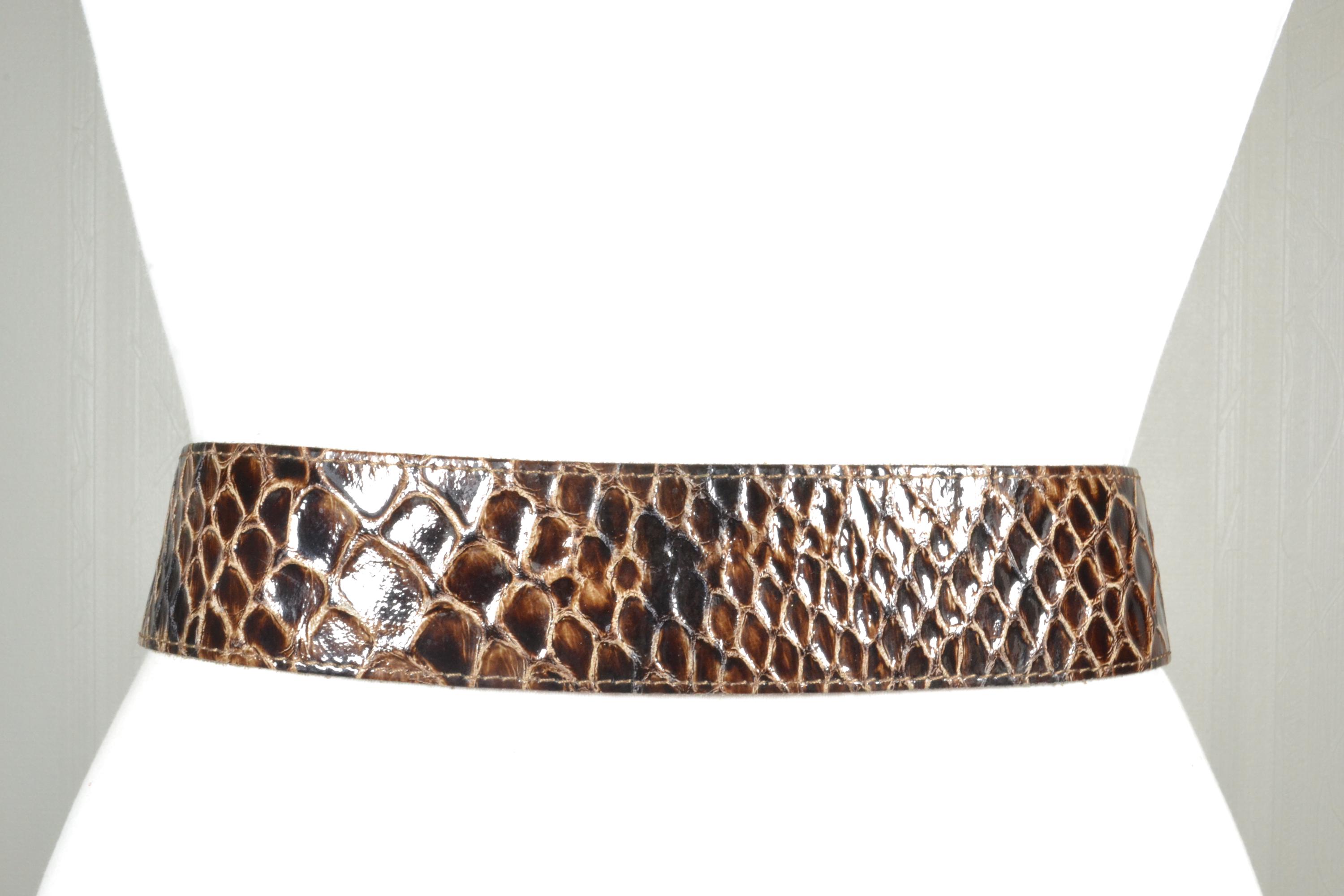 Vintage Brown Croc Leather Western Belt Brass Metal Mesh Studs Ornate Buckle 30\