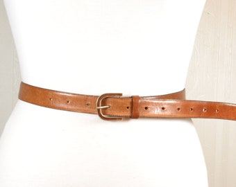 Skinny Brown Leather Belt, Thin Brown Belt, Brown Leather Belt, Tanned Leather Belt