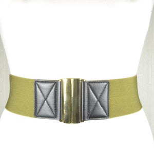 Green Black Stretchy Belt with  Gold  Buckle, Green Corset Belt, Vintage Green Elastic Waist Belt