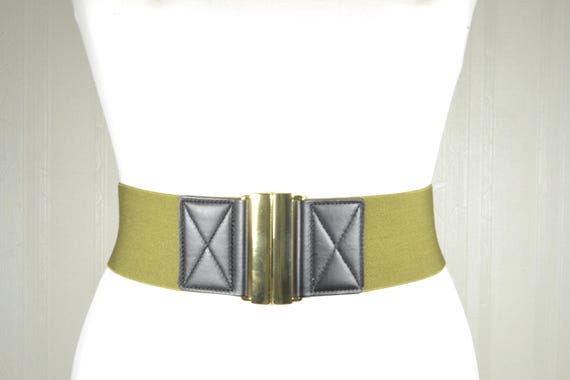 Vintage Green Corset Belt: Stretchy Elastic Waist With Gold  display picture 1