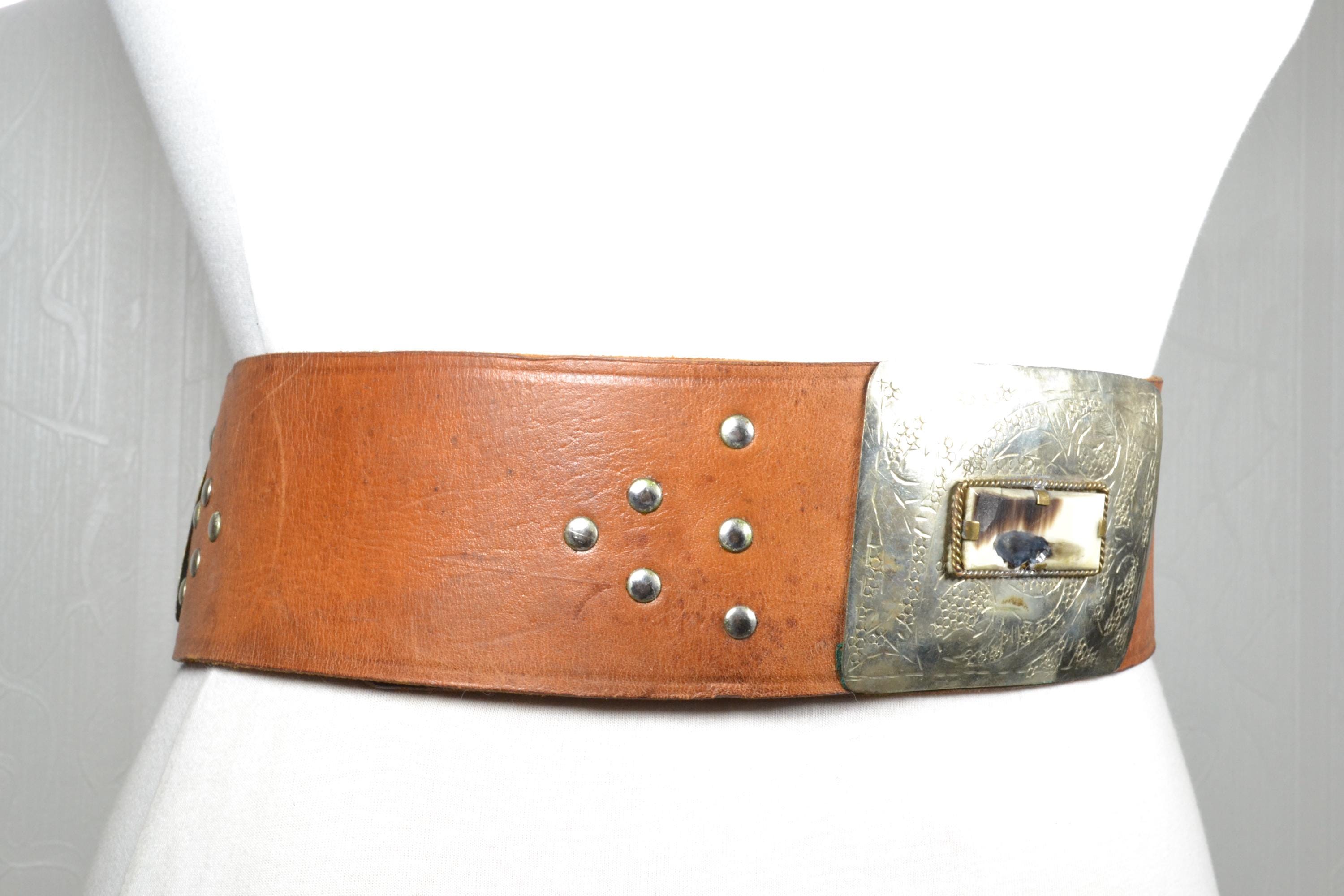 Raison Leatherware Distressed Brown Genuine Leather Studded Concho Belt M BROWN DISTRESSED LEATHER Concho Belt - Etsy main image 2