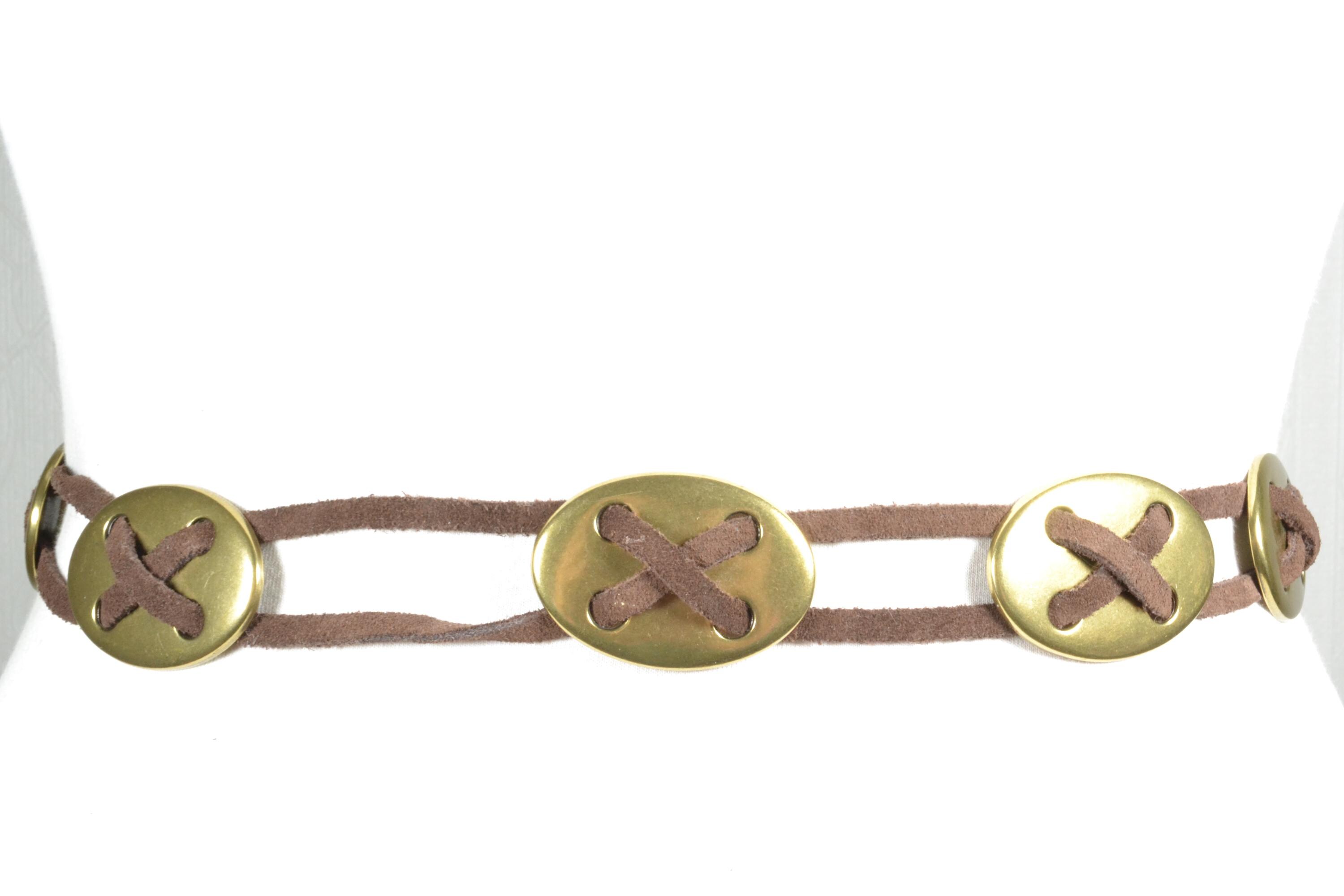 Suede Bohemian Festival Adjustable Size Belt Medieval Suede Belt: Tree of Life Brass Pendant, Bohemian  main image 2