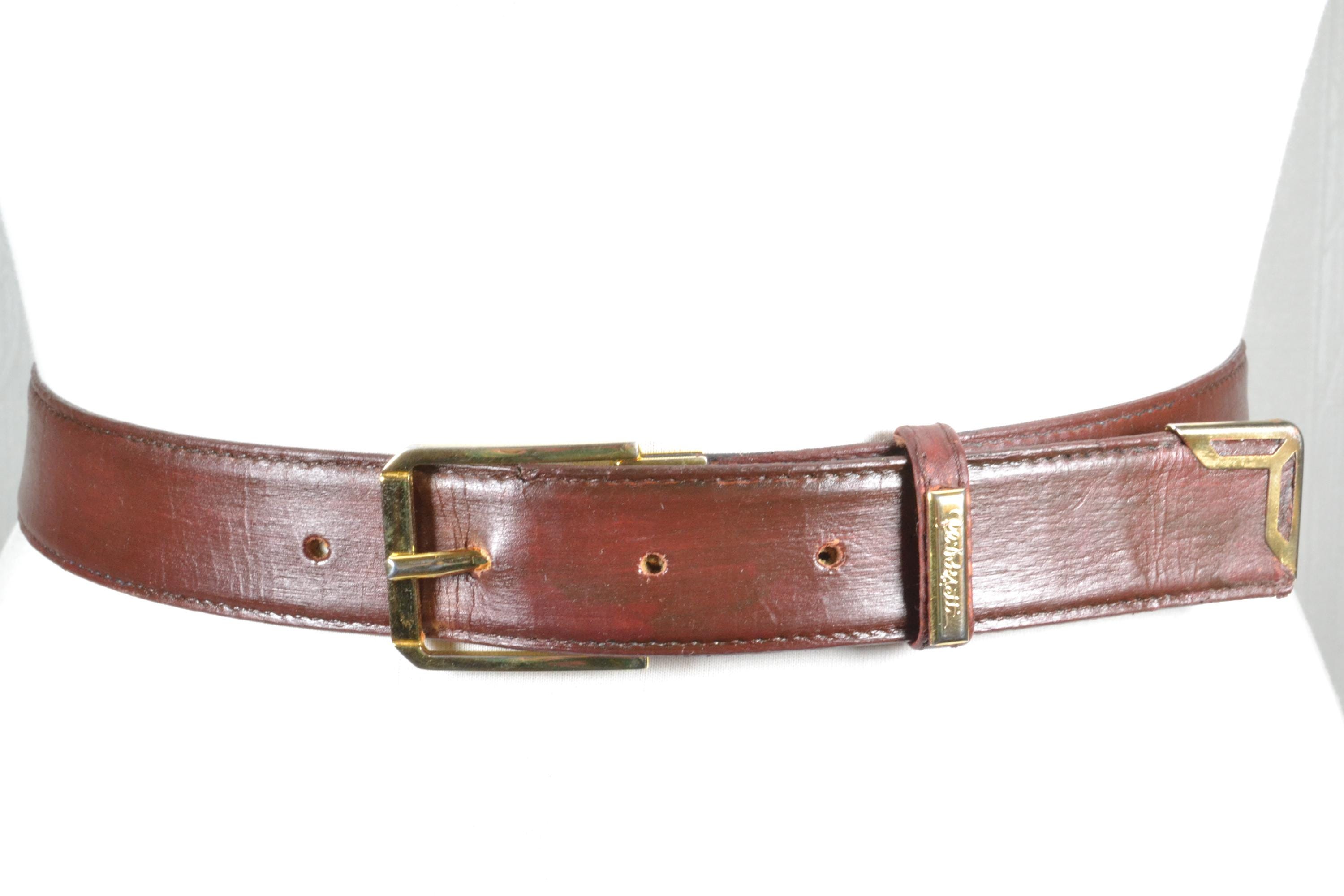 HANDCRAFTED Vintage Burgundy Leather Buckle Belt Vintage Burgundy Leather Western Belt: Brass Buckle, 80s/90s  main image 3