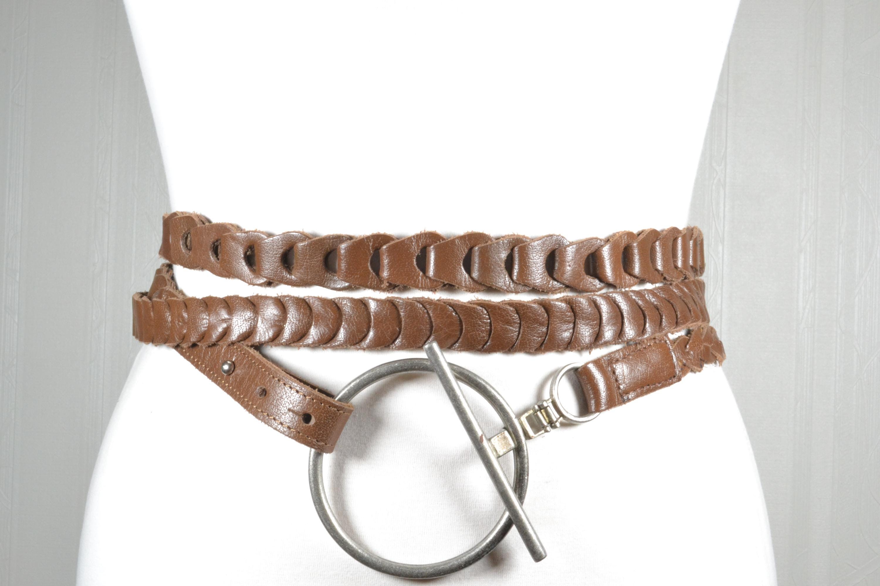 Braided Leather Wrap Belt: Skinny Brown Boho Vintage Belt - Etsy display picture 2